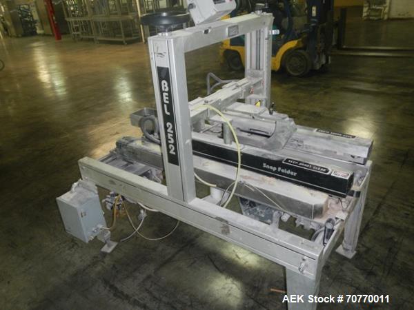 Used Belcor case taper, semi-automatic, Model 252, top and bottom taper with bottom tape head only, case capacity 8" to 24" long x 6" to 16.5" wide x 3" to 16" high, serial # 252-7286