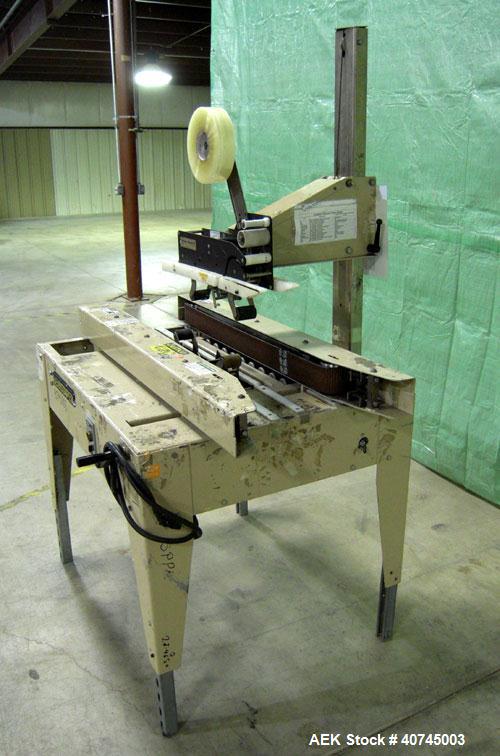 Used Bemis Semi-Automatic Uniform Top /Bottom Case Taper, Model 1018SA, carbon steel. Capable of speeds up to 28 CPM. Has side belt transfers and a case size range: length 4-1/2" to unlimited, height...