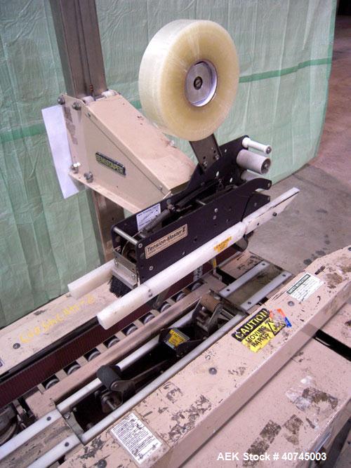 Used Bemis Semi-Automatic Uniform Top /Bottom Case Taper, Model 1018SA, carbon steel. Capable of speeds up to 28 CPM. Has side belt transfers and a case size range: length 4-1/2" to unlimited, height...