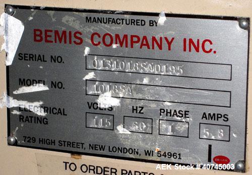 Used Bemis Semi-Automatic Uniform Top /Bottom Case Taper, Model 1018SA, carbon steel. Capable of speeds up to 28 CPM. Has side belt transfers and a case size range: length 4-1/2" to unlimited, height...
