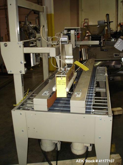 Used Bemis Case Sealer, Model 1022-SA00, Carbon Steel. Rated up to 28 cases per minute. Case size range: 6" - 24" long x 4-1/2" - 20" wide x 4-1/2" - 20" high. Fully auto side belt uniform case taper...