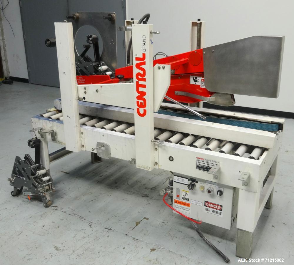 Used Central Products Carton Sealing Machine, Model CP-522, S/N 9040329. Top & bottom flap taping with automatic top flap closing. Handles boxes ranging from 6" x 6" x 6" to 28" x 191/2" x 191/2".