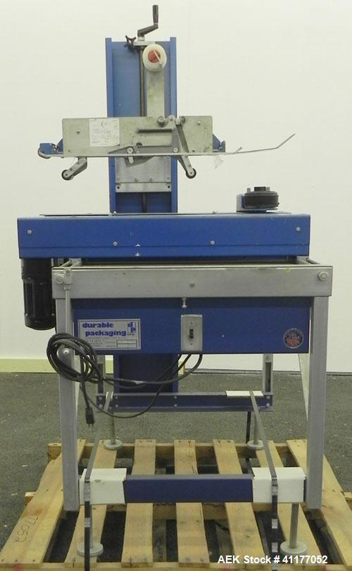 Used Durable Packaging Top Only Case Sealer, Model RM-32A. Case size range: length 4-3/4" to infinite, width 4-3/4" to 20", and height 3-1/4" to 20". Maximum case weight 90 lbs [40 kg]. Tape Applicat...