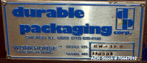 Used Durable Packaging Top & Bottom Case Sealer, Model RM-32S. Case size range: length 4-3/4" to infinite, width 4-3/4" to 20", and height 3-1/4" to 20". Maximum case weight 90 lbs [40 kg]. Tape Appl...