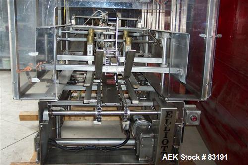 Used Elliot Model 85-AT Top Only Tape Case Sealer. Capable of speeds up to 23 cases per minute.Case size range: (Length) 8" to 23"or 20.32cm to 58.42cm(Width) 6.5" to 16"or 16.51cm to 40.54cm (Height...