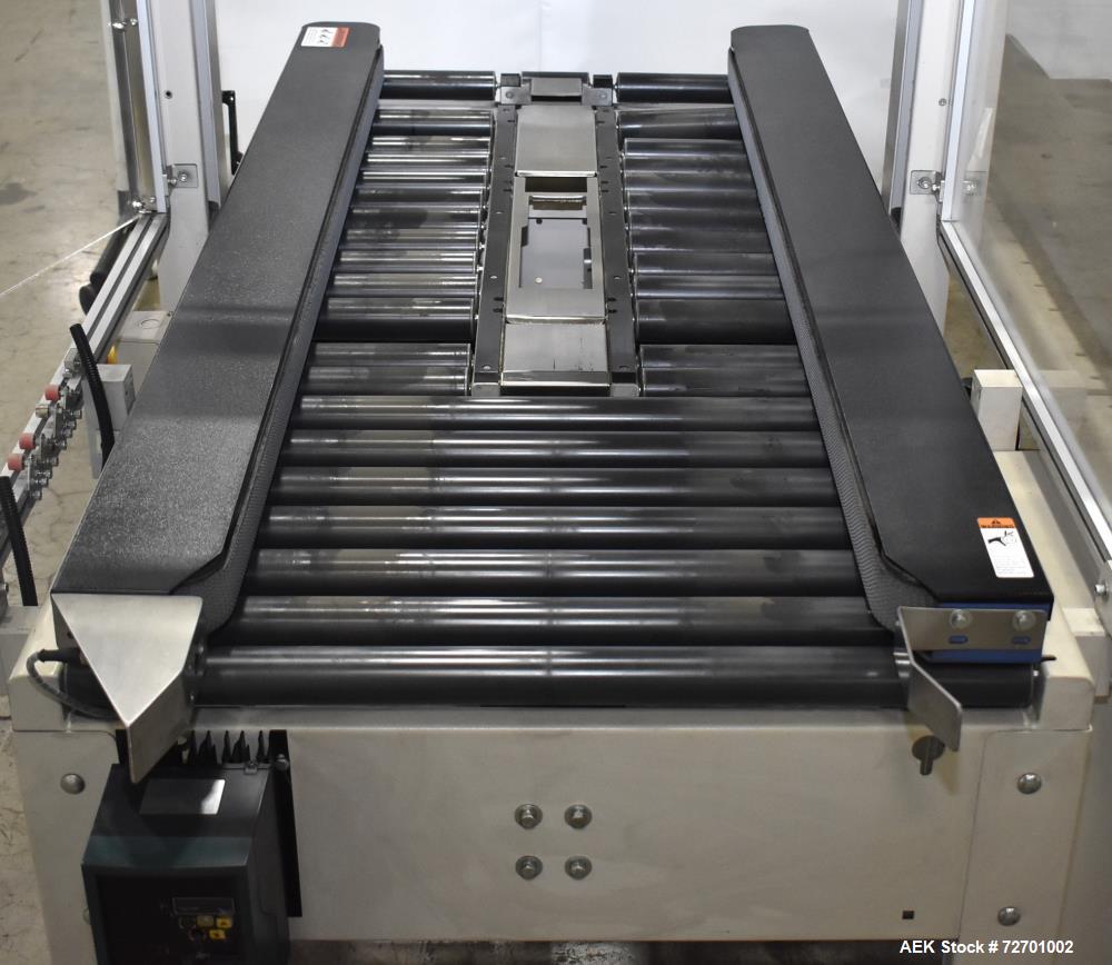 Used Interpack UA 262024-SB Uniform Automatic Case Sealer. Capable of up to 12 cases per minute. Size range of 6 to 26" long x 3.5 to 20" wide x 3.5 to 24" tall. 2" Wide top tape head. Side belt driv...