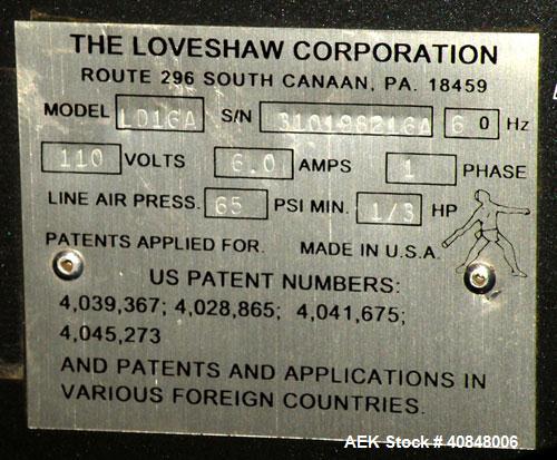 Used Loveshaw Little DavidTop And Bottom Automatic Case Sealer, Model LD16A. Capable of speeds up to 60 feet per minute or 14 cases per minute. Case size range: (length) 8-1/2" to 24" (width) 4-1/2" ...