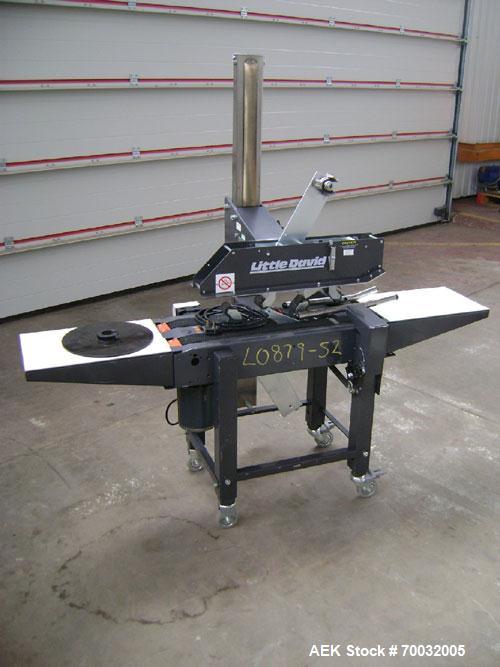 Used Loveshaw Little David Top and Bottom Case Taper, Model LD7D, Carbon Steel. Case size range: length 4-1/2" to unlimited, width 4-1/2" to 22", height 4-1/2" to 24". (2) Bottom belts, 80 feet per m...
