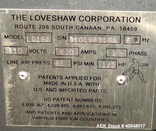 Used Loveshaw Little David Model LD16A Top and Bottom Automatic Case Sealer. Caspable of speeds up to 60 feet per minute or 14 cases per minute. Case size range: (length) 8-1/2" to 24" (width) 4-1/2"...
