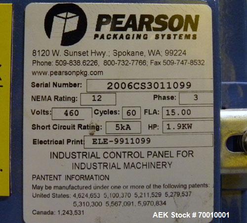 Used Pearson Packaging Systems Top Tape Only Random Case Sealer, Model CS30-RT, . Up to 30 cases per minute. Case size range: Length 12" to 26’’, Width 8’’ to 26’’, Depth 3’’ to 19’’. Case weight ran...