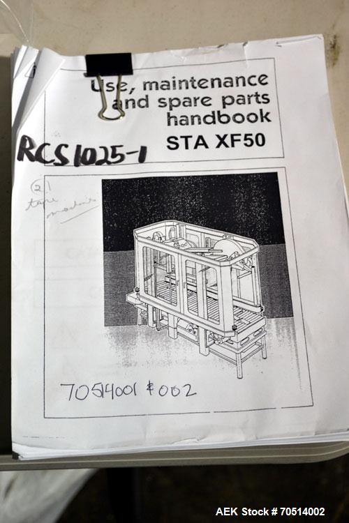 Used Sekisui TA Industries Model STA-XF50 Random Automatic Flap Closing and Taping Machine.  Up to 8 cases per minute.  Case size range:  length 7.87” to 31.5”, width 4.33” to 19.96”, height 3.94” to...