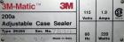 Used 3M-Matic Top & Bottom Adjustable Case Sealer, Model 200A, Type 29200, Carbon Steel. Up to 40 cases per minute, minimum case size 6