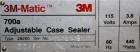 Used 3M-Matic Top and Bottom Adjustable Case Sealer, Model 700A, Type 29200, Carbon Steel. Up to 30 cases per minute. Case size range:  length 6’’ to unlimited, width 6’’ to 21-1/2’’, height 4-3/4’’ ...