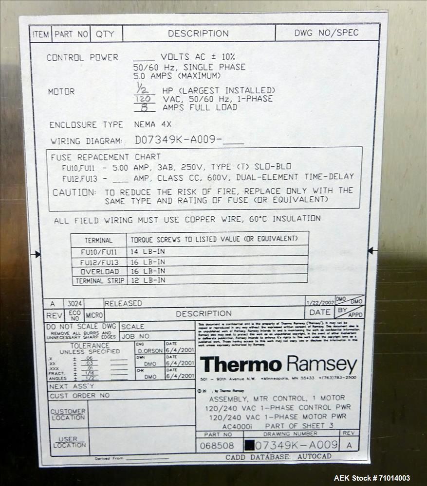 Used- Thermo Ramsey Autocheck 4000 Checkweigher