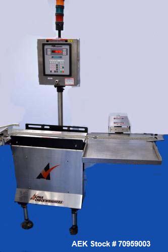 Used Alpha (All-Fill) Model CW-10 Checkweigher. Capable of speeds up to 300 packages per minute. Can handle package weights up to 10 lbs with dimensions up to 15" (long) x 10" (wide). Is rated with a...