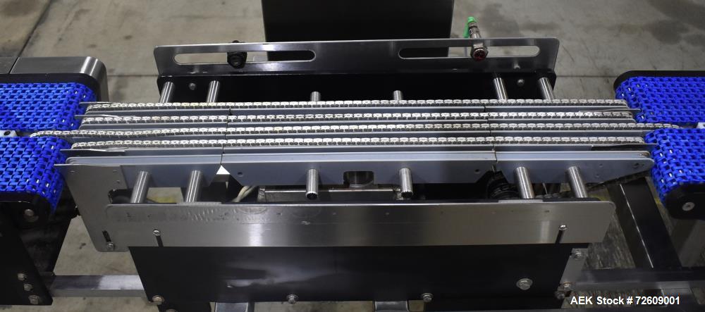 Used Alpha (All-Fill) Model CW-10 Checkweigher. Capable of speeds up to 250 packages per minute. Can handle package weights up to 9 lbs with dimensions up to 15" (long) X 10" (wide). Rated with a +/-...