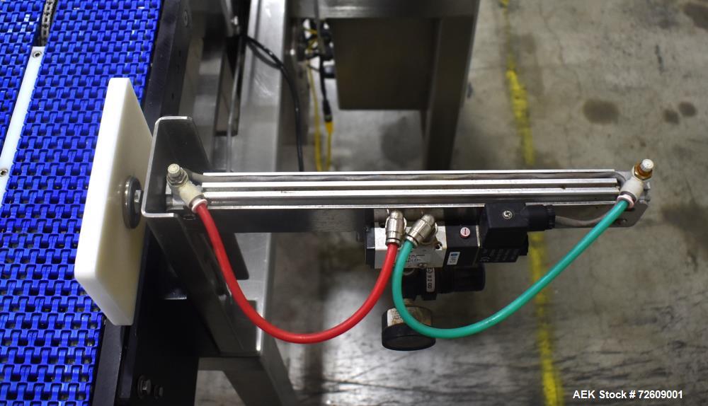 Used Alpha (All-Fill) Model CW-10 Checkweigher. Capable of speeds up to 250 packages per minute. Can handle package weights up to 9 lbs with dimensions up to 15" (long) X 10" (wide). Rated with a +/-...