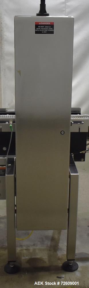 Used Alpha (All-Fill) Model CW-10 Checkweigher. Capable of speeds up to 250 packages per minute. Can handle package weights up to 9 lbs with dimensions up to 15" (long) X 10" (wide). Rated with a +/-...