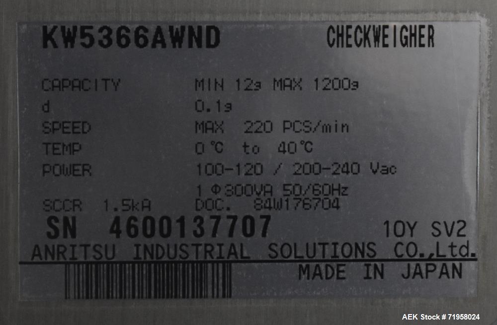 Used- Anritsu Industrial Solutions Checkweigher