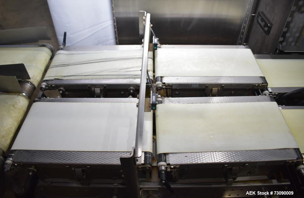 Used Bizerba Model CWD Dual Lane Checkweigher With Reject. Weight range: 600/1500 grams with accuracies 0.2/0.5 grams.