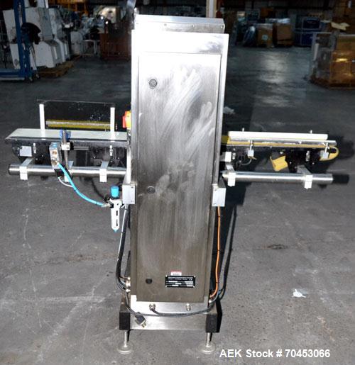 Used Garvens Model E2 Three Belt Checkweigher capable of speeds up to 200 containers per minute. Has a maximum weight range up to 600 grams. Has an air reject. 1/60/110V. Built 2004.