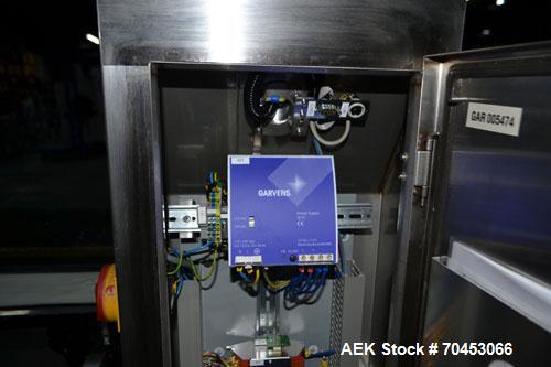 Used Garvens Model E2 Three Belt Checkweigher capable of speeds up to 200 containers per minute. Has a maximum weight range up to 600 grams. Has an air reject. 1/60/110V. Built 2004.