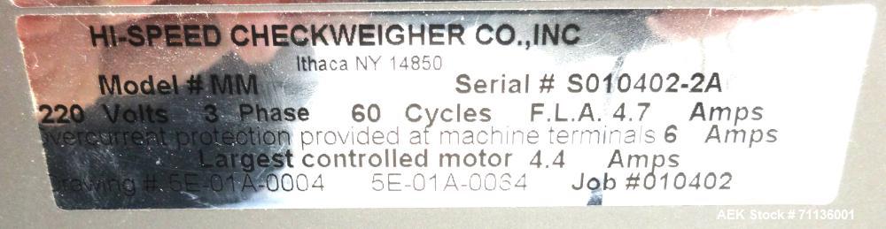 Used Mettler Toledo (Hi-Speed) Model Micromate Checkweigher