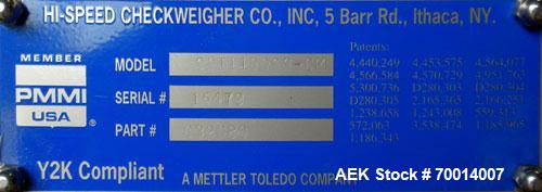 Used- Hi Speed Mettler Toledo Container Checkweigher, Model SST1100SS-CM. Stainless steel side belt load cell mechanism with...