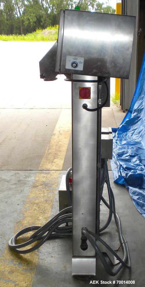 Used Hi Speed Mettler Toledo Container Checkweigher, Model SST1100SS-CM. Stainless steel side belt load cell mechanism with a weight range up to 50 pounds. Capable of speeds up to 250 packages per mi...