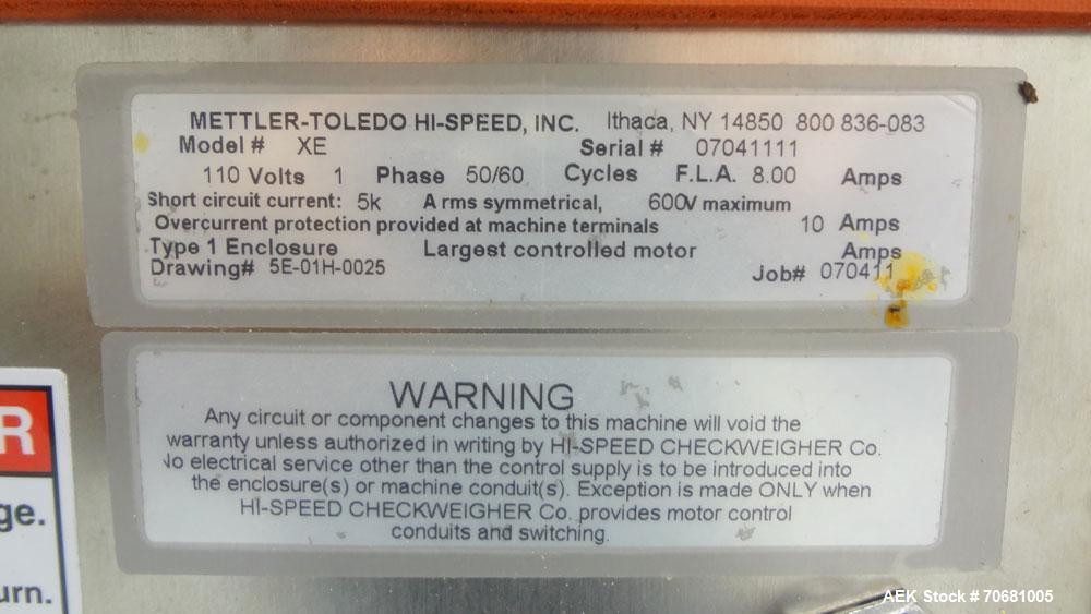 Used Mettler Toledo XE Hi-Speed Checkweigher, Product weight range up to 3 kg, accuracy from +/- 200mg. Maximum line rate speed up to 300 packages per minute, and up to 300 feet per minute. (3) secti...