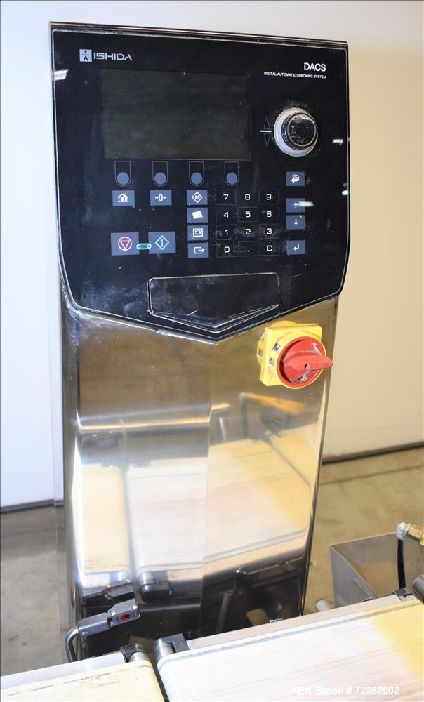 Used Ishida Belt Checkweigher, Model DACS. Checkweigher range is 0 to 1500 grams