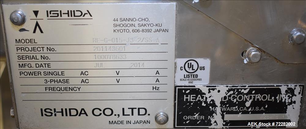 Used Ishida Belt Checkweigher, Model DACS. Checkweigher range is 0 to 1500 grams
