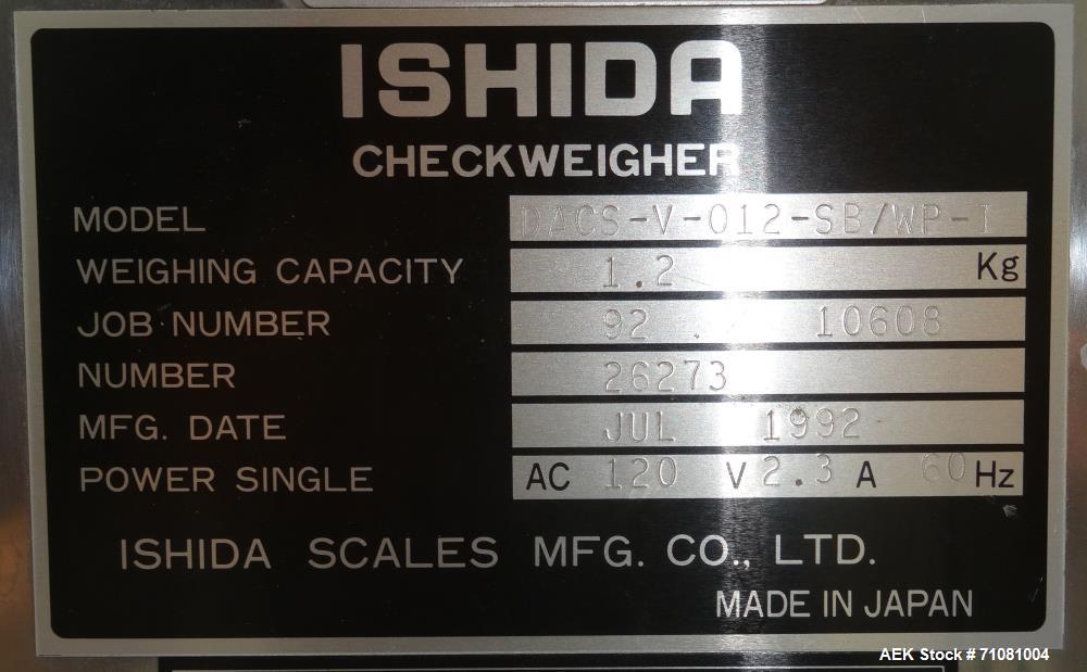 Used Ishida DACS-V-012-SB/WP-1 Belt Checkweigher