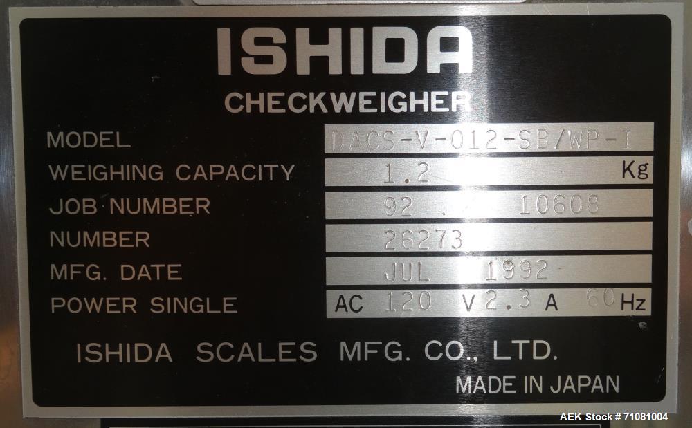 Used- Ishida DACS-V-012-SB/WP-1 Belt Checkweigher