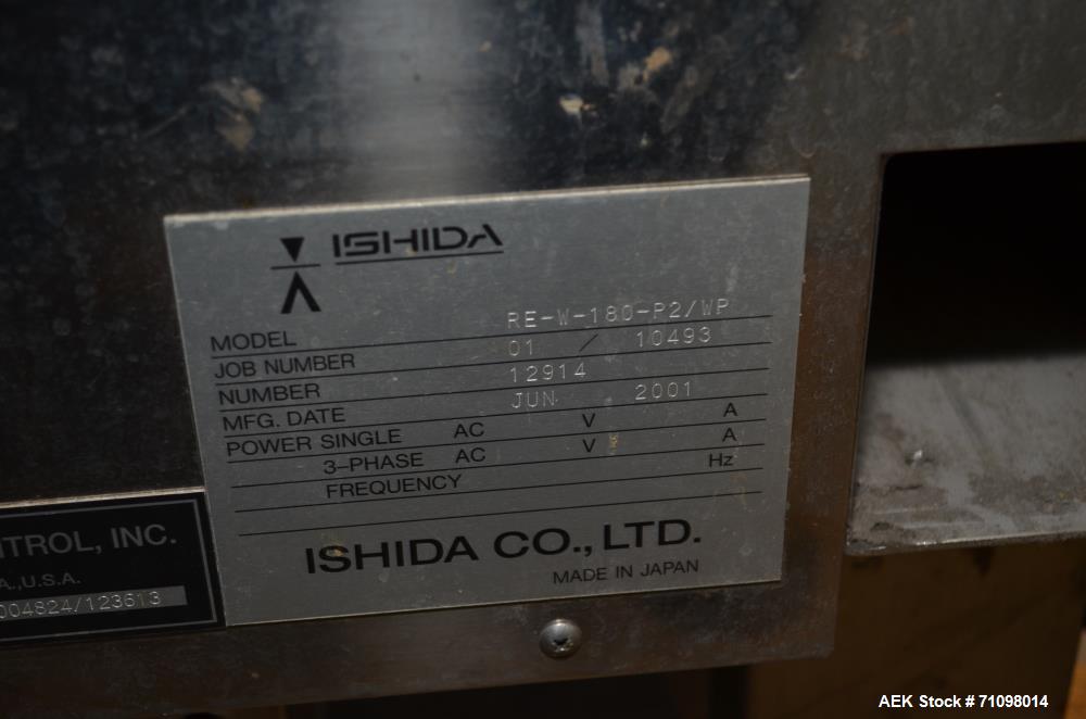 Used Ishida Model DACSW180SBWPN 18 Kg Maximum Capacity Full Case, Shipper sized Checkweigher with Reject Conveyor Section. Weighing range of 180 g - 18 kg. Maximum weighing speed 84 WPM. Weighing acc...
