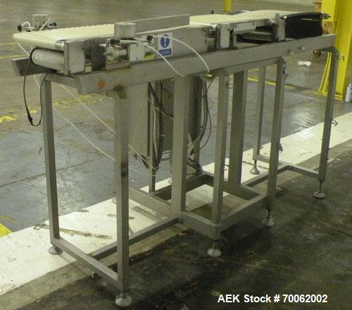 Used Loma Belt Checkweigher, Series 7000. Capable of speeds up to, weight range to 20 kg. Conveyor speed 57.8 meter per minute. 12/1/2" wide x 26" long infeed belt, 13" wide x 19" long weigh section ...