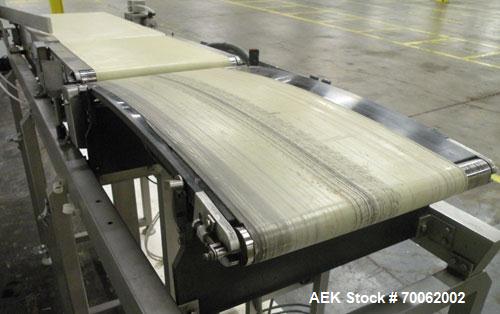 Used Loma Belt Checkweigher, Series 7000. Capable of speeds up to, weight range to 20 kg. Conveyor speed 57.8 meter per minute. 12/1/2" wide x 26" long infeed belt, 13" wide x 19" long weigh section ...