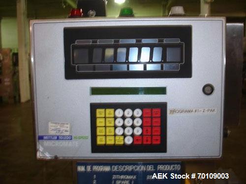 Used Mettler Toledo Hi-Speed Checkweigher, Model CS34000WD-mm.; 18" wide x 27" long belt. Mounted on a stainless steel frame with a Micromate control panel.