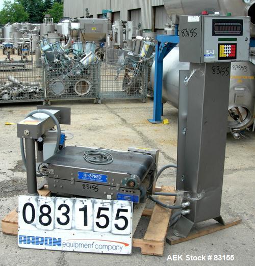 Used Mettler Toledo High Speed Checkweigher, model CS3400GI-MM. 18" wide x 20" long belt. Rated at 110 pound capacity, 60 ppm and 160 fpm. Unit includes a Micromate control panel and air operated rej...