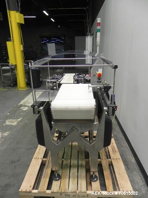 Used Hi-Speed Mettler-Toledo Model XE Belt Check Weighing System. Capable of speeds up to 500 packages per minute.3 belt system,8"W x 17"L infeed solid belt, 8"W x17"L Load cell belt, 16"W x 32"L dis...