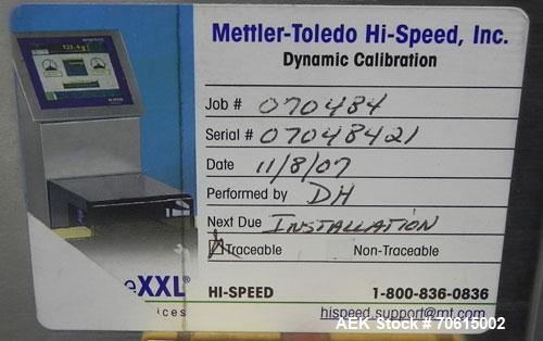 Used Hi-Speed Mettler-Toledo Model XE Belt Check Weighing System. Capable of speeds up to 500 packages per minute.3 belt system,8"W x 17"L infeed solid belt, 8"W x17"L Load cell belt, 16"W x 32"L dis...