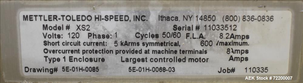 Used Mettler Toledo Hi Speed Inc Check Weigher, Model XS2.