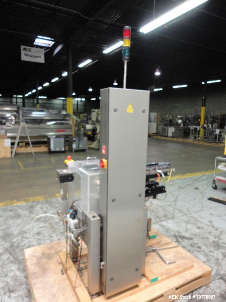 Used OCS Model HC Belt Checkweigher. Machine is capable of speeds up to 100 packages per minute. Has wormscrew infeed with belt load cell and discharge. Maximum weight capacity: 750g with accuracies ...