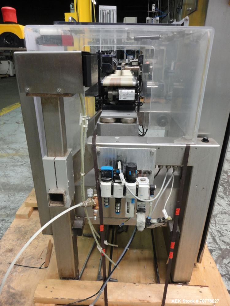 Used OCS Model HC Belt Checkweigher. Machine is capable of speeds up to 100 packages per minute. Has wormscrew infeed with belt load cell and discharge. Maximum weight capacity: 750g with accuracies ...
