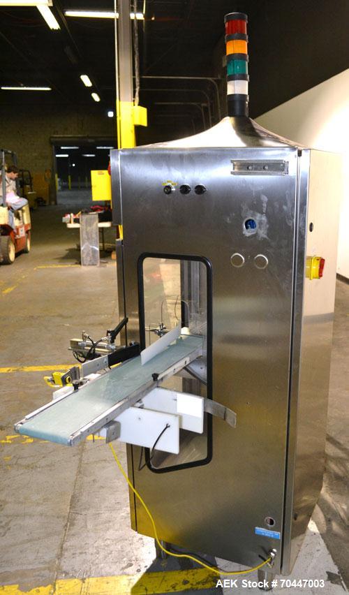 Used Thermo Ramsey Icore AutoCheck 9000 Plus Automatic Belt Checkweigher with worm screw infeed and reject system. Capable of speeds up to 550 containers per minute. Accuracies of +/- 50mg. Has a wei...