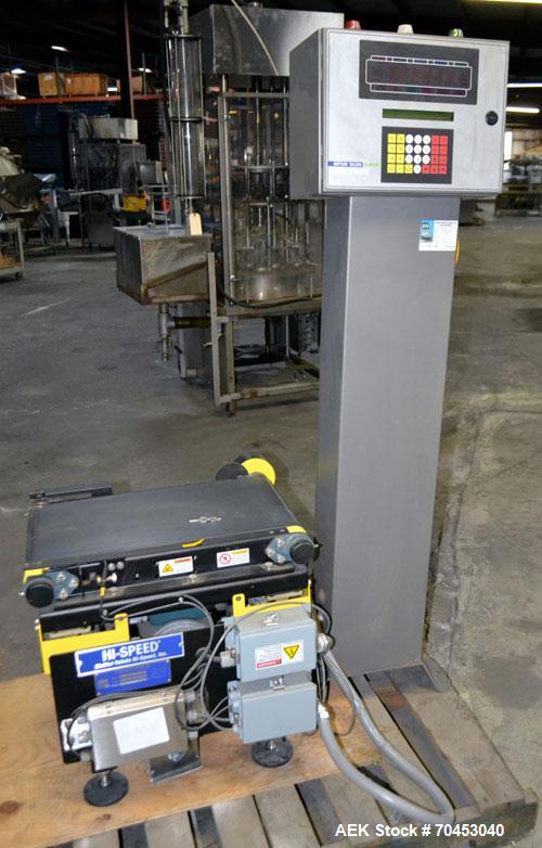 Used Mettler-Toledo Hi Speed CS3600GI-MM Belt Checkweigher. Has a 12" wide x 24" long belt conveyor. Weighing capacity up to 40 kg or 88 lbs. Line height adjustable from 22- 40". Line speed rated fro...