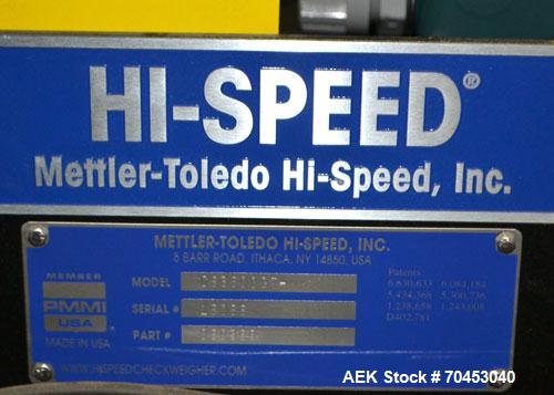 Used Mettler-Toledo Hi Speed CS3600GI-MM Belt Checkweigher. Has a 12" wide x 24" long belt conveyor. Weighing capacity up to 40 kg or 88 lbs. Line height adjustable from 22- 40". Line speed rated fro...
