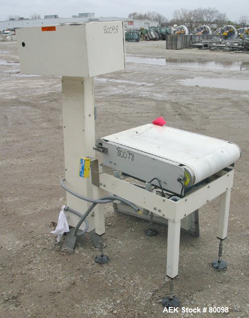Used Hi-Speed model CS80MM-CS Checkmate high speed belt and scale weigh machine, 18" wide belt, serial #10600. Weight range is 1lb-15lbs at 15 packages per minute.