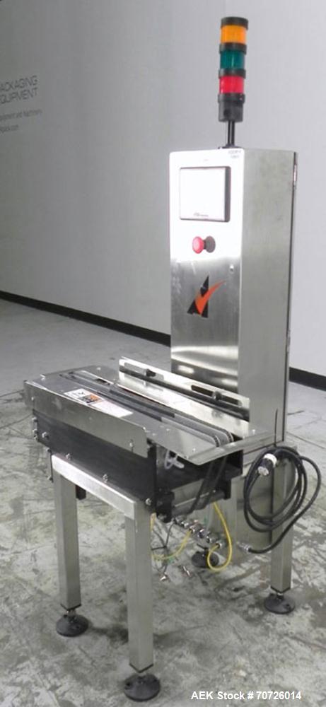 Used Alpha (All-Fill) Model CW-10 Checkweigher. Capable of speeds up to 300 packages per minute. Can handle package weights up to 10 lbs with dimensions up to 15" (long) X 10" (wide). Is rated with a...