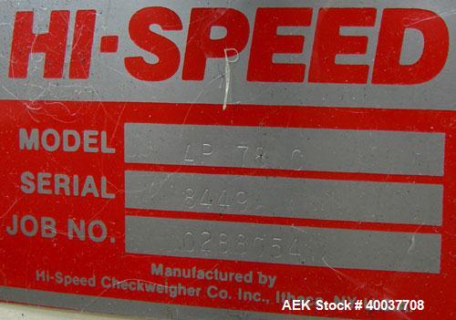 Used- Hi Speed Check Weigher, Model AP78C. (1) 8" wide x 11" long infeed conveyor, (1) 8" wide x 11" long discharge conveyor...